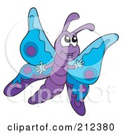 Royalty Free RF Clipart Illustration Of A Cute Purple And Blue Butterfly Flying