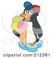 Poster, Art Print Of Cute Penguin With An Ice Cream Cone