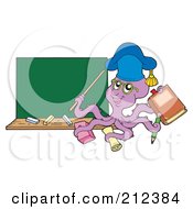 Royalty Free RF Clipart Illustration Of An Octopus Teacher By A Chalk Board