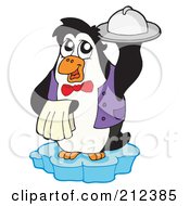 Royalty Free RF Clipart Illustration Of A Cute Penguin Serving A Platter On An Iceberg