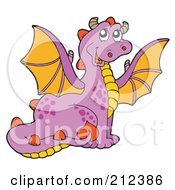 Royalty Free RF Clipart Illustration Of A Cute Purple Dragon With Spots And Orange Wings