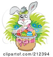 Poster, Art Print Of Happy Easter Rabbit With A Basket Of Eggs