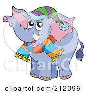 Poster, Art Print Of Cute Winter Elephant With A Scarf And Hat