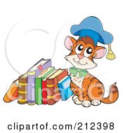 Poster, Art Print Of Cat Professor Sitting By A Stack Of Books