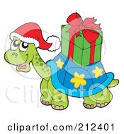 Poster, Art Print Of Christmas Turtle Carrying A Present