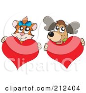 Royalty Free RF Clipart Illustration Of A Digital Collage Of Cat And Dog Heart Valentines