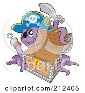 Poster, Art Print Of Purple Octopus Pirate With An Empty Treasure Chest