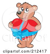 Poster, Art Print Of Sweet Bear Holding A Big Red Heart With A Blue Ribbon