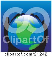 Clipart Illustration Of A Pair Of Silhouetted Human Hands Gently Holding Planet Earth
