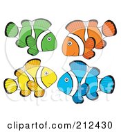 Poster, Art Print Of Digital Collage Of Four Colorful Clown Fishes - 1
