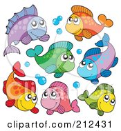 Poster, Art Print Of Digital Collage Of Colorful Marine Fish And Bubbles