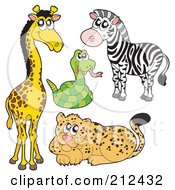 Digital Collage Of A Cute Giraffe Snake Zebra And Leopard