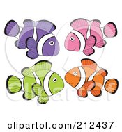 Poster, Art Print Of Digital Collage Of Four Colorful Clown Fishes - 2