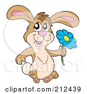 Royalty-Free (RF) Clipart Illustration of a Happy Rabbit Carrying A Blue Flower by visekart #COLLC212439-0161