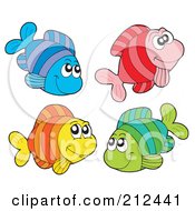 Poster, Art Print Of Digital Collage Of Four Colorful Happy Fish