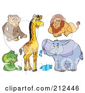 Royalty Free RF Clipart Illustration Of A Digital Collage Of A Monkey Giraffe Lion Snake And Elephant