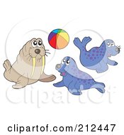Digital Collage Of A Playful Walrus And Seals