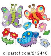 Royalty Free RF Clipart Illustration Of A Digital Collage Of Butterflies And Flowers