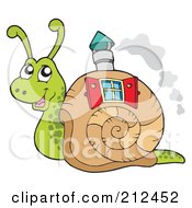 Poster, Art Print Of Cute Snail With A Window And Chimney In His Shell Home