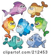 Royalty Free RF Clipart Illustration Of A Digital Collage Of Colorful Tropical Fish