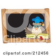 Poster, Art Print Of Owl Teacher With A Book In Front Of A Black Board