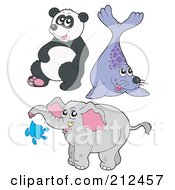 Poster, Art Print Of Digital Collage Of A Cute Panda Seal And Elephant