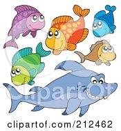 Royalty Free RF Clipart Illustration Of A Digital Collage Of A Shark And Colorful Fish