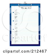 Royalty Free RF Clipart Illustration Of A Completed To Do List On A Blue Clip Board by michaeltravers