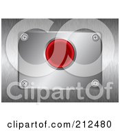 Royalty Free RF Clipart Illustration Of A Red Button On A Silver Plate Over Brushed Metal by michaeltravers