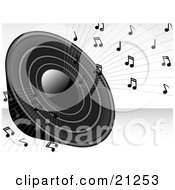 Clipart Illustration Of A Loud Black Radio Speaker Blaring Loud Music With Notes by elaineitalia
