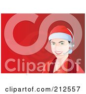Royalty Free RF Clipart Illustration Of A Woman Wearing A Santa Hat And Head Set In A Call Center