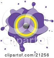 Purple Stereo Speaker With Grunge Splatters On A White Background