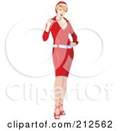Royalty Free RF Clipart Illustration Of A Stylish Christmas Woman In A Red Dress Chewing On Her Glasses