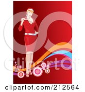 Royalty Free RF Clipart Illustration Of A Stylish Christmas Chewing On Her Glasses Over Red With Colorful Waves