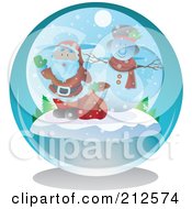 Poster, Art Print Of Waving Santa And Snowman In A Snow Globe