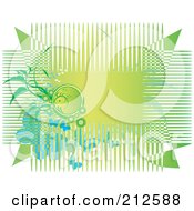 Poster, Art Print Of Green Horizontal Background Of Lines Vines And A Butterflies