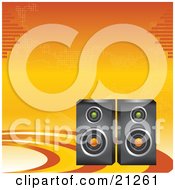 Clipart Illustration Of Two Radio Speakers On An Orange And Yellow Background by elaineitalia