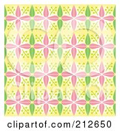 Poster, Art Print Of Background Of Pink And Green Spring Flowers And Leaves On Yellow