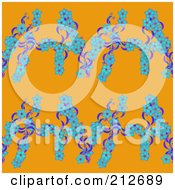 Royalty Free RF Clipart Illustration Of A Seamless Repeat Background Of Blue Flower Rows On Orange