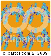 Poster, Art Print Of Seamless Repeat Background Of Blue Flower Rows On Orange