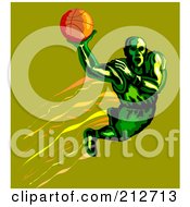 Royalty Free RF Clipart Illustration Of A Basketballer Flying Through The Air With A Ball