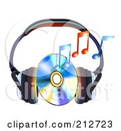 Royalty Free RF Clipart Illustration Of A Cd Between Headphones And Music Notes