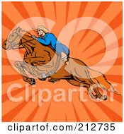 Poster, Art Print Of Rodeo Cowboy Riding A Horse - 7