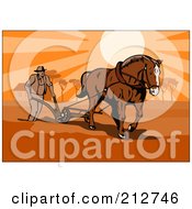 Poster, Art Print Of Horse And Farmer Plowing At Sunset