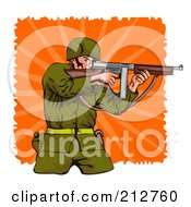 Royalty Free RF Clipart Illustration Of A Soldier Shooting A Thompson Logo