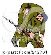 Royalty Free RF Clipart Illustration Of A Soldier Carrying A Wounded Comrade
