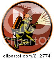Royalty Free RF Clipart Illustration Of A Kneeling Fireman Logo