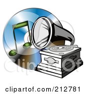Poster, Art Print Of Phonograph Over A Cd And Music Note