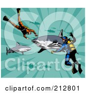 Poster, Art Print Of Scuba Divers With Sharks