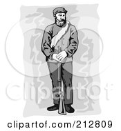 Royalty Free RF Clipart Illustration Of A Grayscale Civil War Confederate Soldier